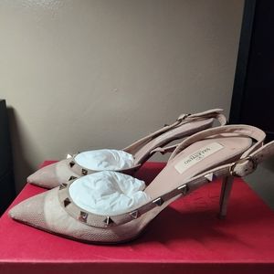VALENTINO GARAVANI Rockstud  Pizzo Pois Slingback pumps 85mm